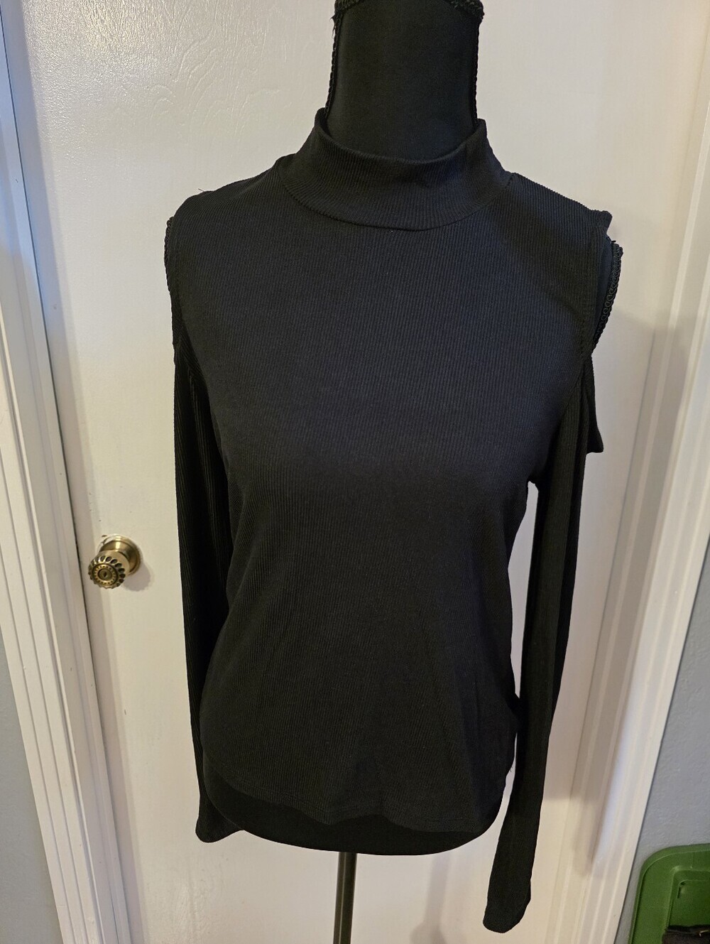 Black Cold-Shoulder Turtleneck Top